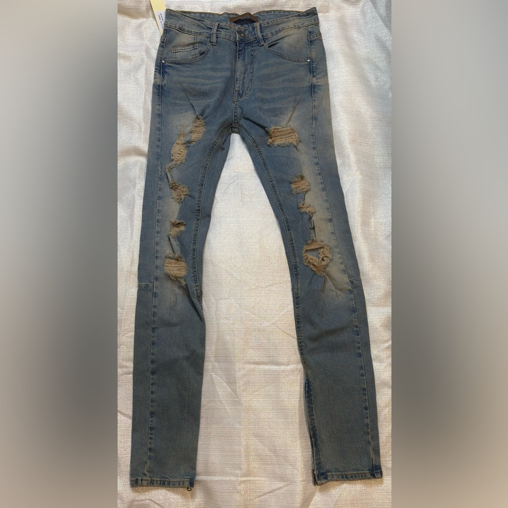 NWT KDNK Jeans Distressed Ankle Zip Size 28